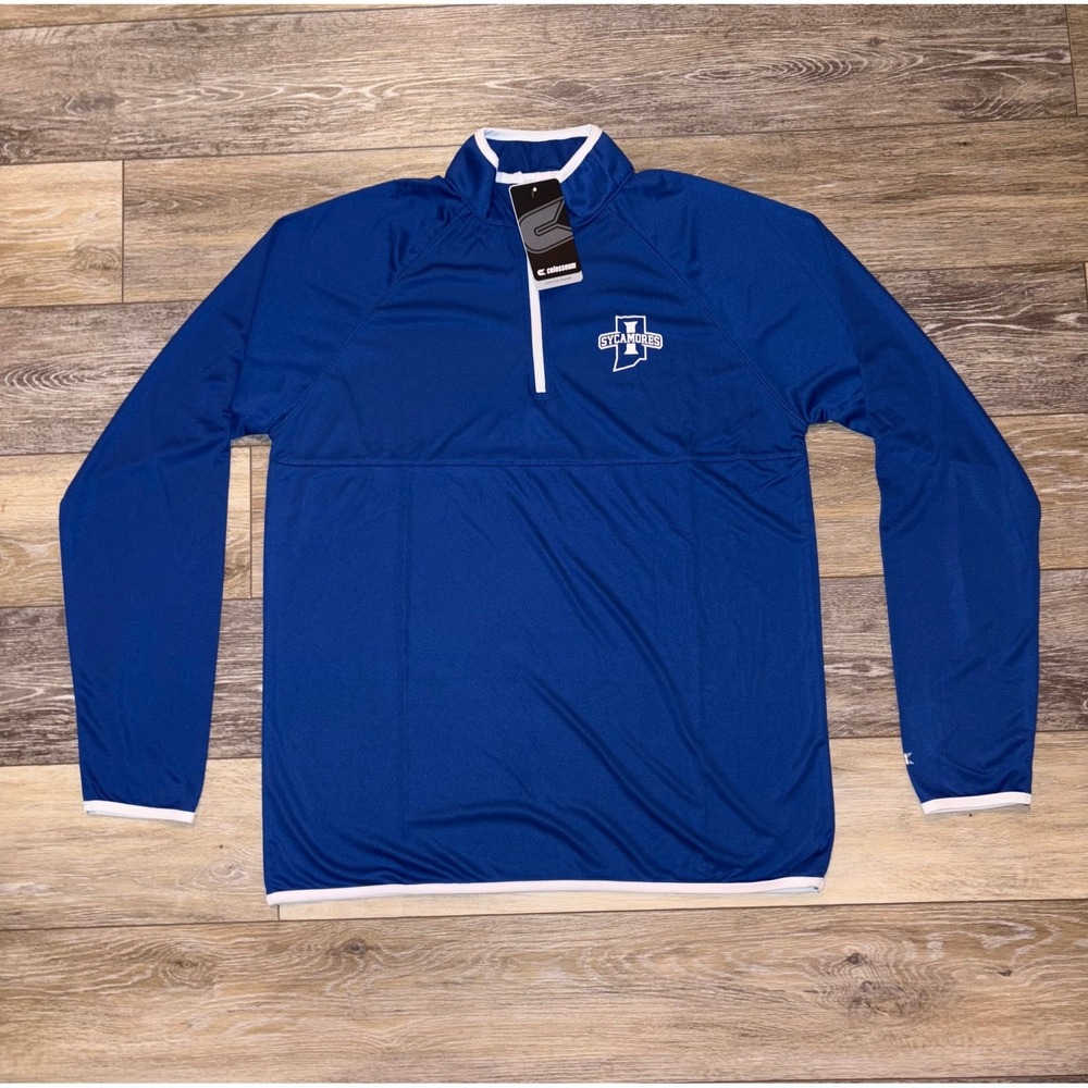 NWT Men's Indiana State Colosseum Quarter Zip Pullover - Medium - Blue